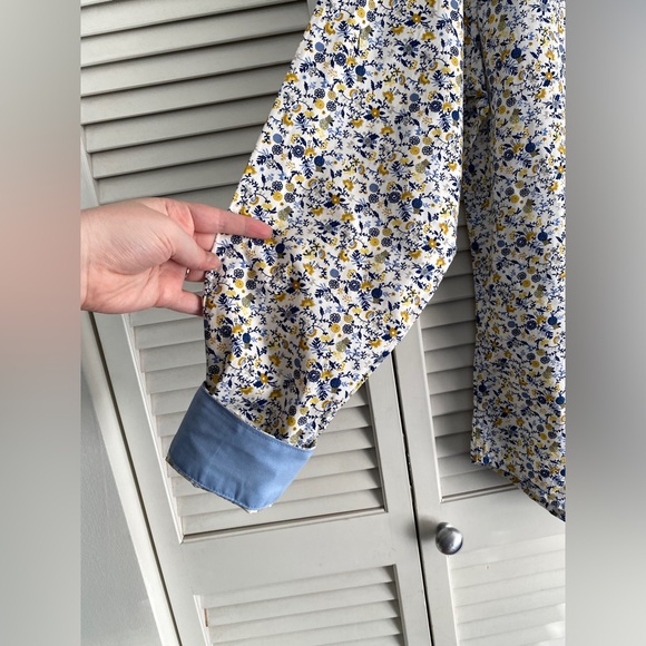 Gentleman’s Outfitters Micro Flora Patterned Button Down Shirt Contrasting Cuffs - Picture 2 of 9